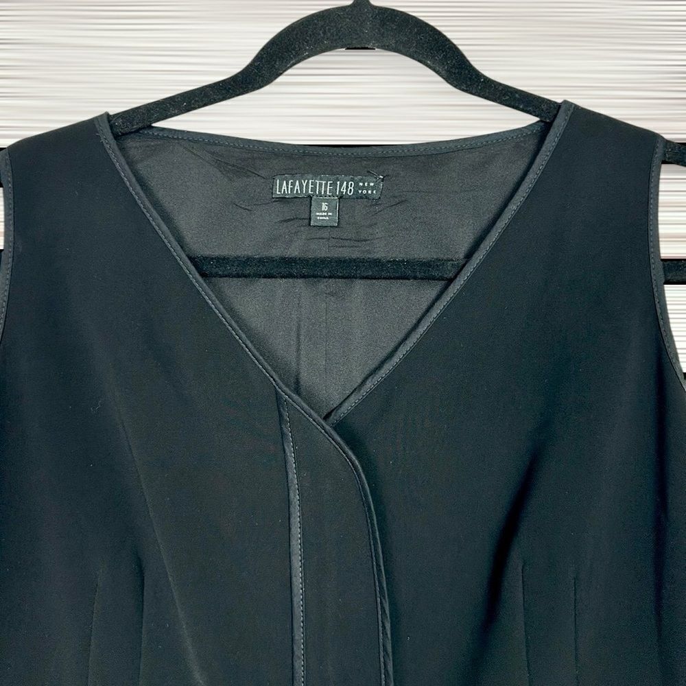 LAFAYETTE 148 Black Sheath Dress Sleeveless Front Zip Closure Size 16 - Picture 2 of 13